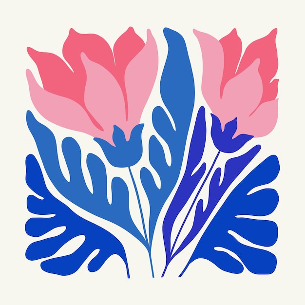 Vector floral abstract elements tropical botanical composition modern trendy matisse minimal style