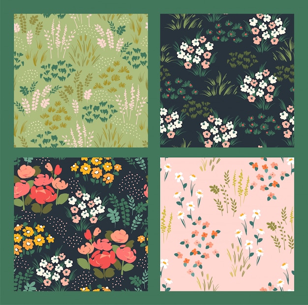 Floral abstract seamless patterns.