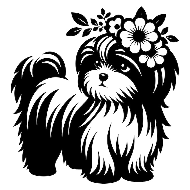 Силуэт собаки с цветочными украшениями