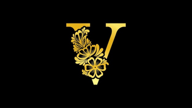 Floral alfabet monogram letter V monogram initialen logo sjabloon