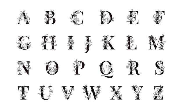 Floral alphabet font handdrawn collection