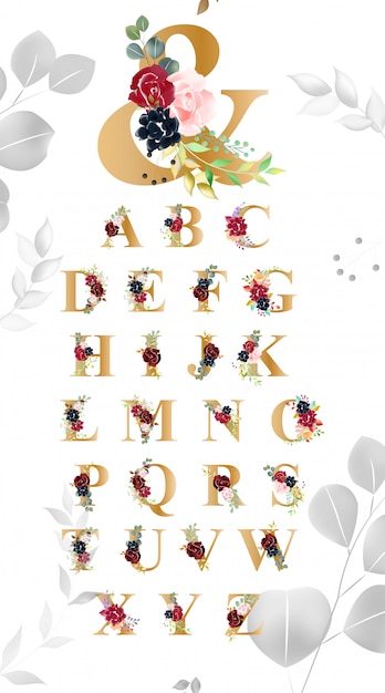 Floral alphabet font typography