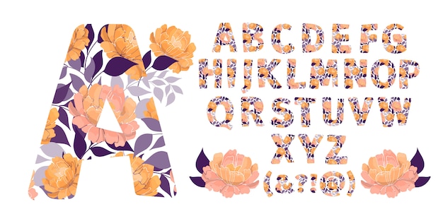 Vector floral alphabet from a to z. letters with flowers. capital characters. botanical monogram.