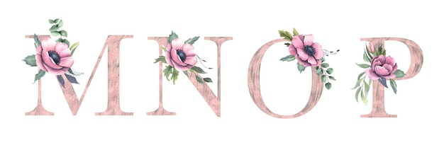 floral alphabet m,n,o,p