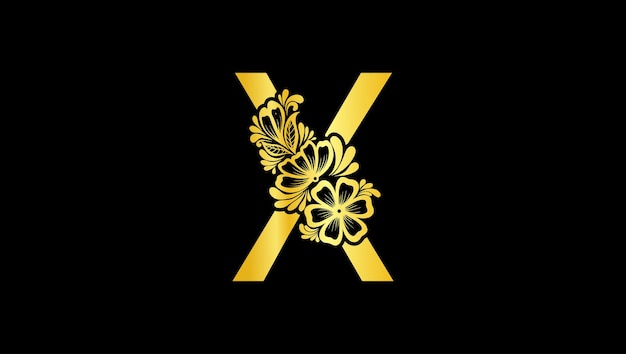 꽃 알파벳 모노그램 문자 X 모노그램 이니셜 로고 템플릿