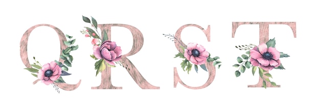 Floral alphabet Q,R,S,T