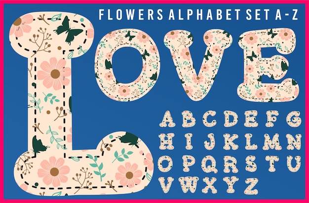 Floral Alphabet Set Full colour Vector Design Flower Letter Bundel Floral Font Vector Designs