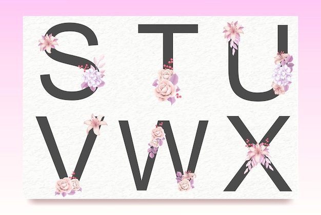 Vector floral alphabet set with flower leaves