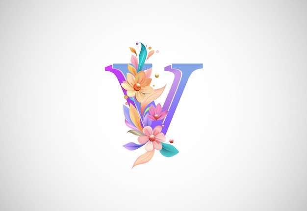 결혼식 초대장 인사말 카드 생일 로고 포스터 기타 아이디어를 위한 꽃 알파벳 V 로고