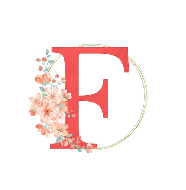 Vector floral alphabet watercolor flower letter f