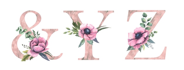 Vector floral alphabet y, z, &.