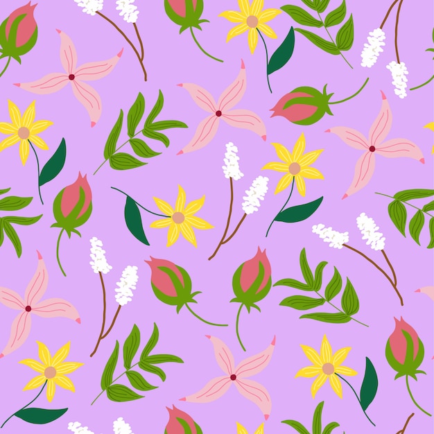 ベクトル 花と葉のパターンの背景