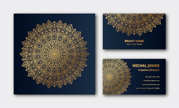 floral  arabesque fabric mandala care Premium Vector business card  