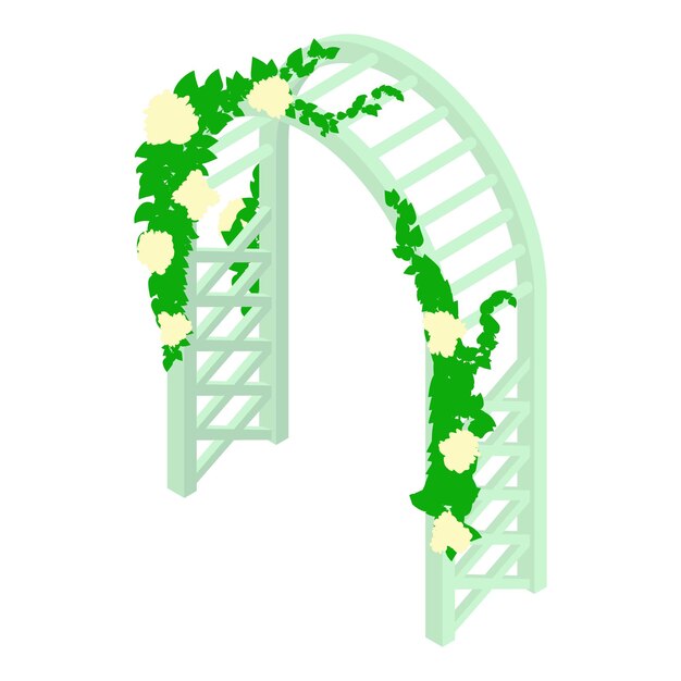 Vector floral arch icon isometric vector garden arch with clambering flowering plant concept of gardening and landscaping