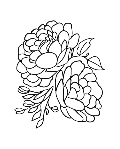 グリーティング カードを飾るための咲く花のフラワーアレンジメント ライン アート ベクトル イラスト