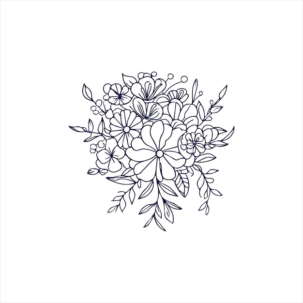 floral arrangement and bouquet doodle line art Hand drawn flower illustration