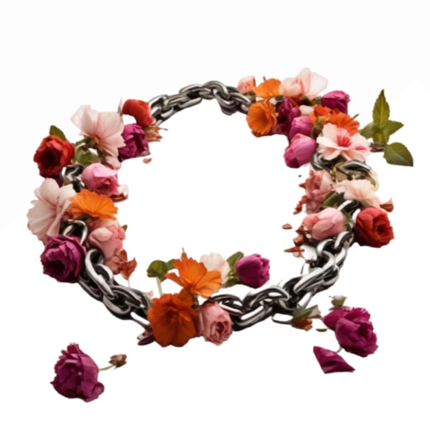 Vector floral arrangement with a metal chain symbolizing the necessity of freedom isolated on white