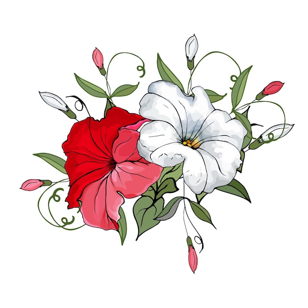 Floral arrangement with red and white flowers petunia