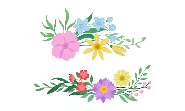 floral arrangement with twigs and flowers for corner decoration vector set