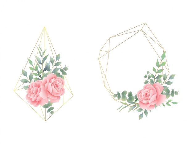 Vector floral arrangements with frames and geometric shapes