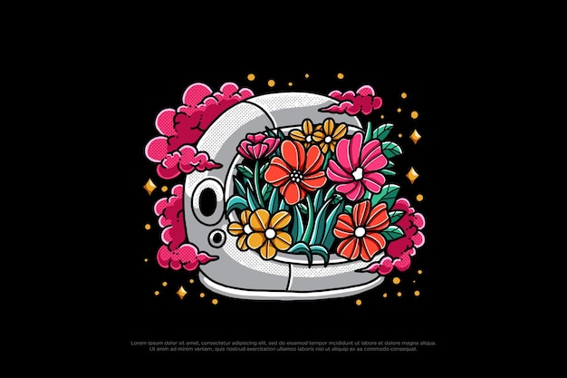 Floral astronaut helmet design illustration