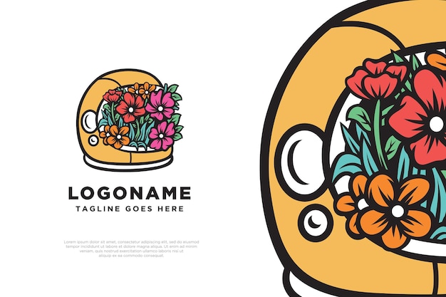 Floral astronaut logo design illustration