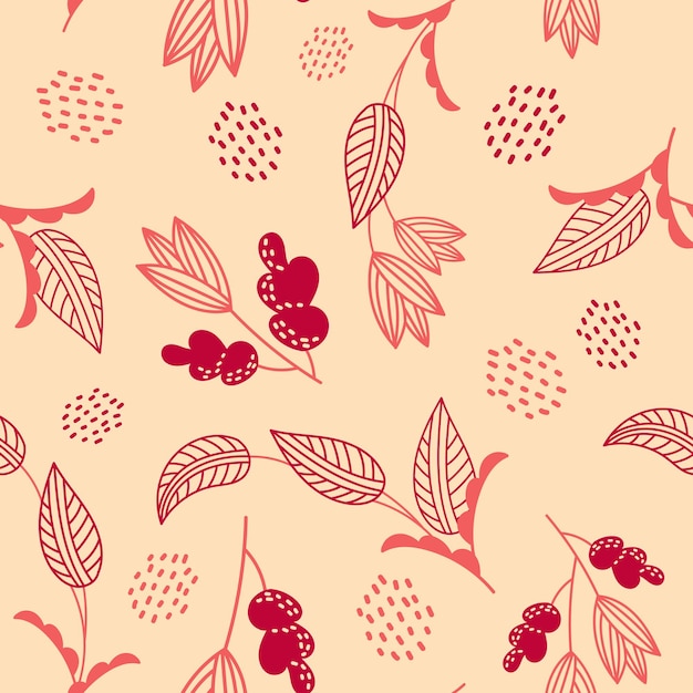 Vector floral autumn pattern with autumn small flowers and leaves