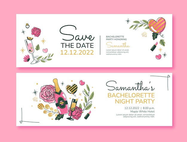 Vector floral bachelorette party horizontal banner template