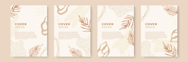 Vector floral background set. abstract creative backgrounds in minimal trendy style with copy space for greeting card or cover presentation design templates. earth tone color social media template