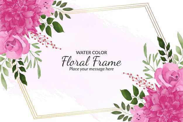 Floral background template with beautiful pink flowers and green leaves watercolor free vector