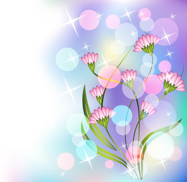 Vector floral background with boke and shiny stars