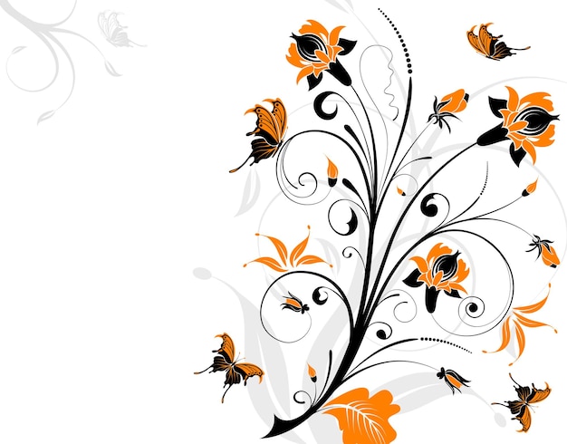 Floral background with butterfly, element for design, vector illustration