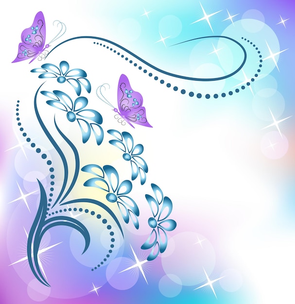 Floral background with butterfly and stars