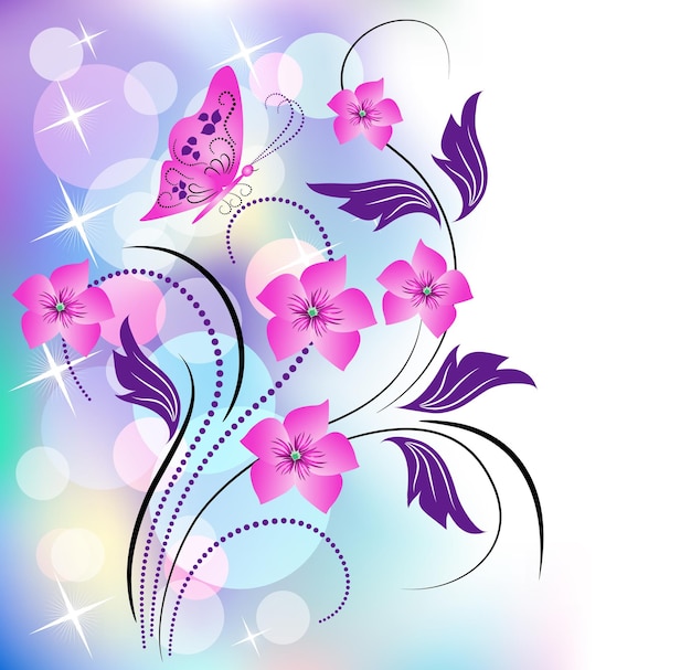 Floral background with butterfly