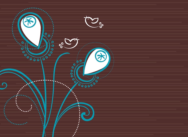 वेक्टर floral background with cartoon birds