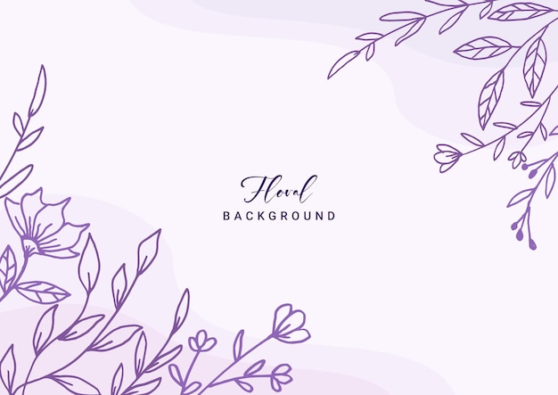 Floral background with Hand drawn Purple flowers and leaves