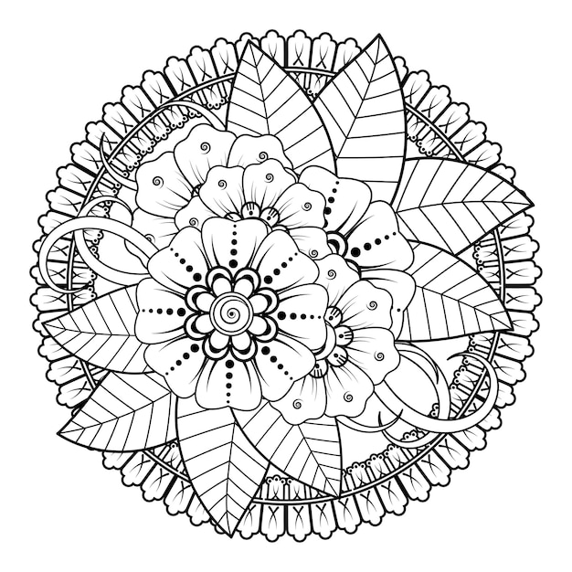 一時的な刺青の花と花の背景。エスニック オリエンタル スタイルの装飾的な飾り。塗り絵。