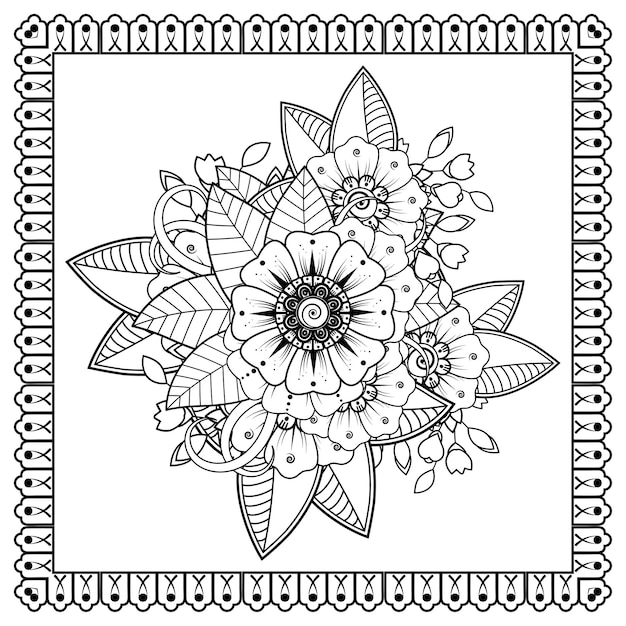 Floral background with mehndi flower. decorative ornament in ethnic oriental style. coloring book.