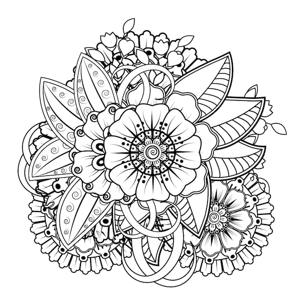 Sfondo floreale con fiore mehndi. ornamento decorativo in stile etnico orientale, ornamento doodle,