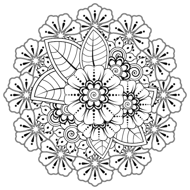 一時的な刺青の花と花の背景。エスニック オリエンタル スタイルの装飾的な飾り。塗り絵。