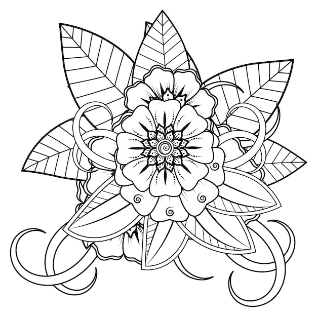 ベクトル 一時的な刺青の花と花の背景。エスニック オリエンタル スタイルの装飾的な飾り、落書き飾り、