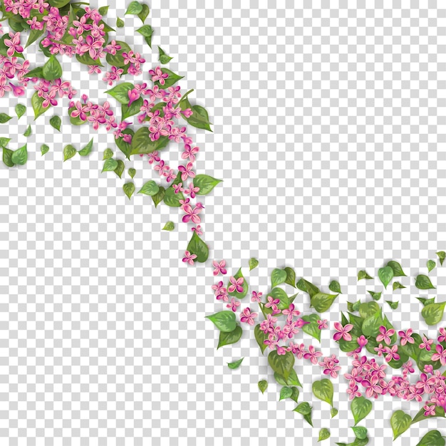 Vector floral background with pink flying flowers and leaves