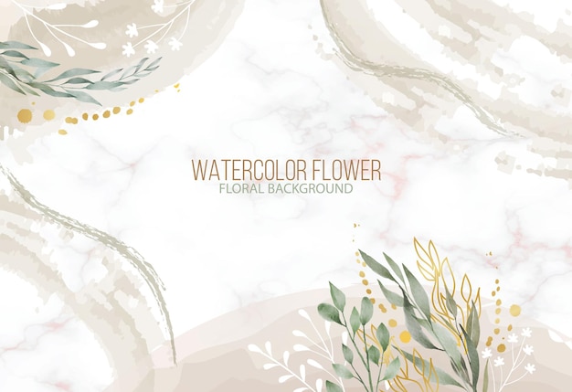Цветочный фон с акварельным цветком и мраморной текстурой