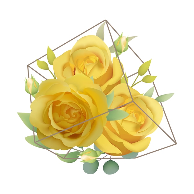 ベクトル テラリウムの黄色いバラの花の背景