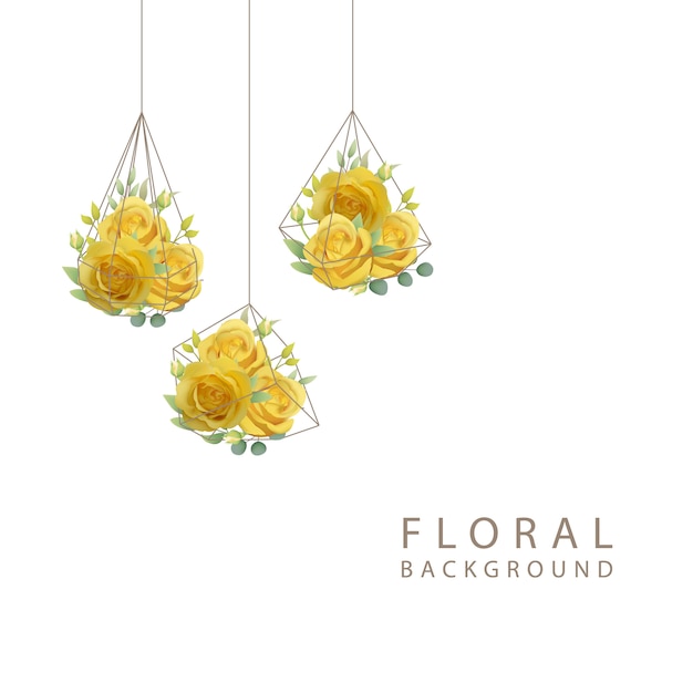 Vector floral background with yellow roses in terrarium