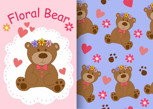 Vector floral bear pattern background