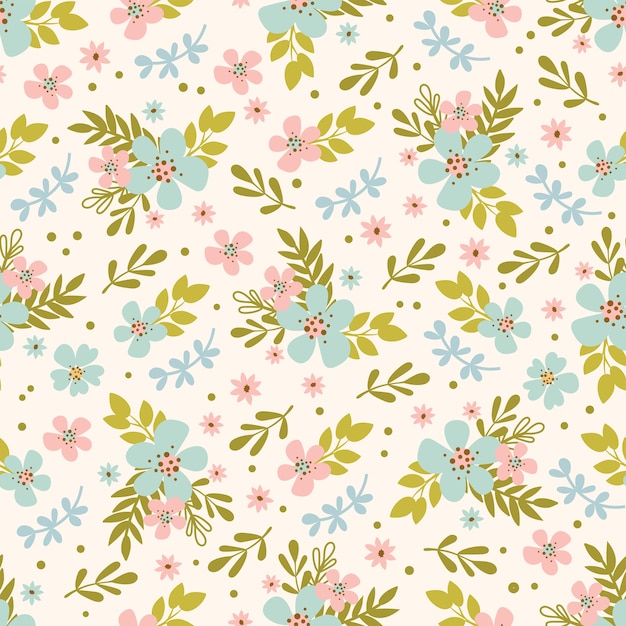 Floral bed hand drawn flower holiday cartoon seamless pattern