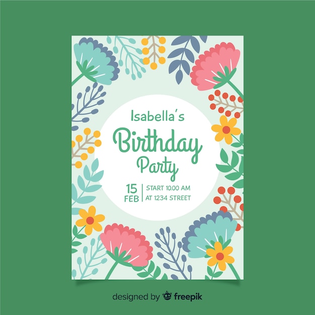 Vector floral birthday invitation template