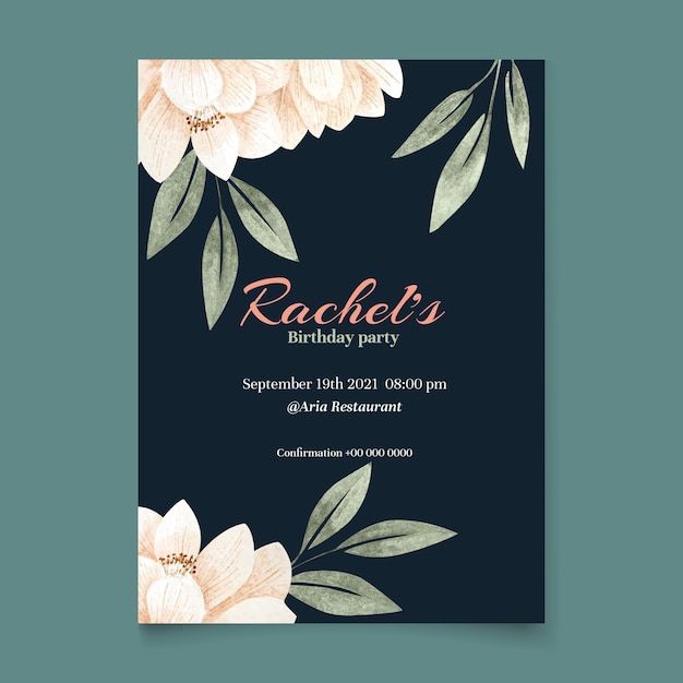 Vector floral birthday invitation template