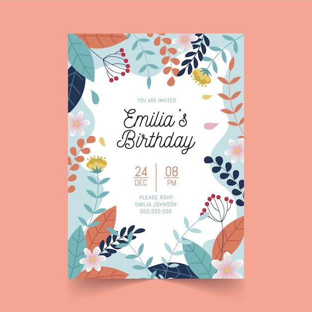 Vector floral birthday invitation theme